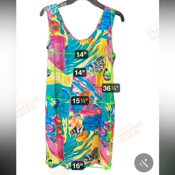 Bindi Sz L Vintage Hawaiian Vibrant Yellow Fish Print Sleeveless Tank Dress - Picture 7 of 8